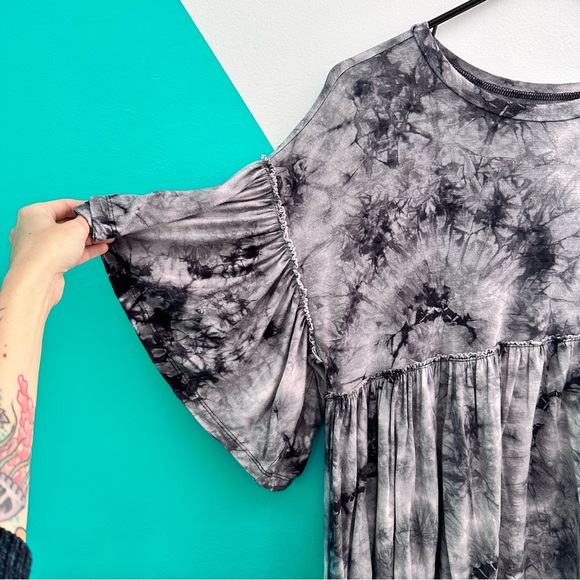 urban outfitters oversized babydoll mini dress s/m black charcoal tie dye - Picture 4 of 4